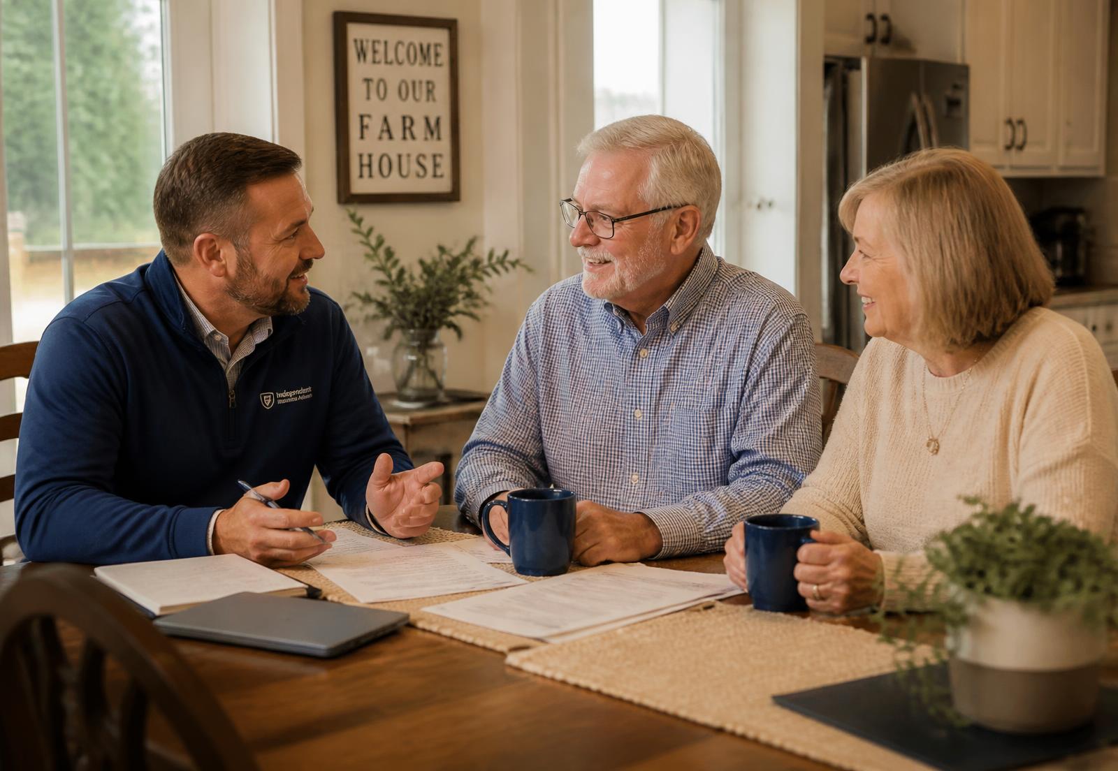 Licensed insurance broker reviewing Medicare options with a retired couple in Middle Tennessee